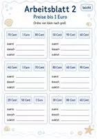 Vorschau - Arbeitsblätter - Preise ordnen bis 1 Euro | Mathematik Klasse 1 | 5 Arbeitsblätter als PDF - Seite 2
