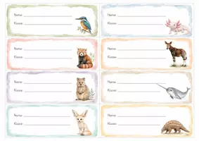 Vorschau - Bildkarten - 64 Namensschilder Schulstart – Besondere Tiere - Deckblatt