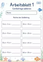 Vorschau - Arbeitsblätter - Rechnen mit Geld Klasse 2 | Mathematik Klasse 2 | 7 Arbeitsblätter als PDF - Seite 1