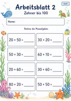 Vorschau - Arbeitsblätter - Plus mit Zehnerzahlen bis 100 | Mathematik Klasse 2 | 7 Arbeitsblätter als PDF - Seite 2