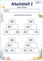 Vorschau - Arbeitsblätter - Rechenpyramiden mit Lücken bis 100 | Mathematik Klasse 2 | 7 Arbeitsblätter als PDF - Seite 2