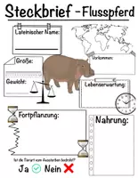 Vorschau - Arbeitsblätter - Steckbrief Flusspferd - Deckblatt