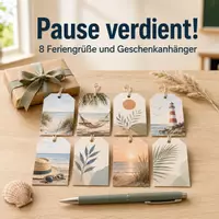 Vorschau - Mal- und Bastelvorlagen - Pause verdient – 8 Feriengrüße und Geschenkanhänger - Deckblatt