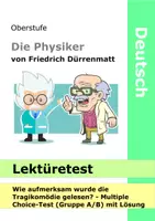 Vorschau - Test - Lektüretest - Die Physiker Dürrenmatt - Lesetest mit Lösung Gruppe A und B - Quiz - Deckblatt