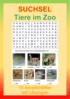 Vorschau - Arbeitsblätter - Suchsel - Tiere im Zoo - Deckblatt