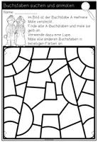 Vorschau - Arbeitsblätter - Großbuchstaben mit der Lupe suchen und anmalen -Schreiblehrgang in Druckschrift - Seite 1