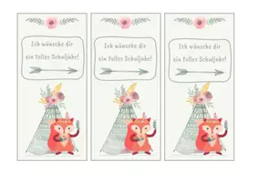 Vorschau - Mal- und Bastelvorlagen - 8 Lesezeichen Geschenk Schulstart boho back to school (Fuchs, Waschbär, Igel, Eule, Bär, Hase) - Seite 3