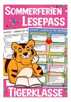 Vorschau - Arbeitsblätter - Sommerferien Lesepass Tiger / Tigerklasse - Deckblatt