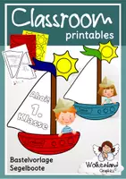 Vorschau - Mal- und Bastelvorlagen - Segelboote basteln Meer Türdekoration Schulstart - Deckblatt