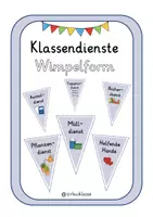 Vorschau - Präsentationen/Tafelbilder - Klassendienste in Wimpelform (blau) - Deckblatt