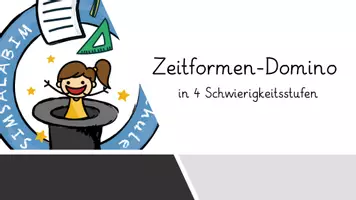 Vorschau - Stationenlernen - Zeitformen - Domino in vier Schwierigkeitsstufen - Deckblatt