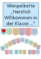 Vorschau - Mal- und Bastelvorlagen - Wimpelkette/Banner "Herzlich Willkommen in der Klasse ..." - Deckblatt