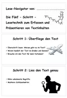 Vorschau - Merkblätter - Fünf-Schritt-Lesetechnik für die Sachtextarbeit - ein Lese-Navigator - Seite 1