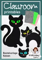 Vorschau - Mal- und Bastelvorlagen - Schwarze Katzen Bastelvorlage Halloween - Deckblatt