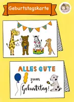 Vorschau - Mal- und Bastelvorlagen - Geburtstagskarte Grundschule, Geburtstagskarte Tiere - Deckblatt