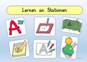 Vorschau - Stationenlernen - Bildkarten Stationenlauf Buchstaben und Zahlen im Anfangsunterricht - Seite 1
