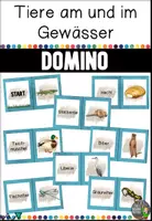Vorschau - Stationenlernen - Tiere am und im Gewässer - Dominospiel - Deckblatt
