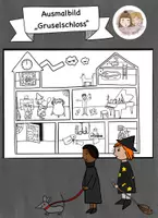 Vorschau - Mal- und Bastelvorlagen - Halloween Grundschule, Gruselschloss Ausmalbild - Deckblatt