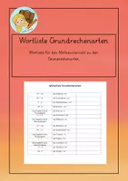 Vorschau - Arbeitsblätter - Wortliste Grundrechenarten mit Lernwörtern - Deckblatt