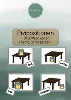 Vorschau - Bildkarten - Bild- und Wortkarten Präpositionen (Schulsachen) (DaZ) - Deckblatt