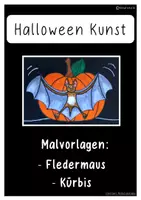 Vorschau - Mal- und Bastelvorlagen - KUNST: Halloween Malvorlagen Fledermaus/Kürbis - Deckblatt