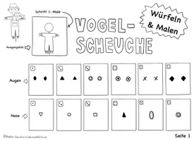Vorschau - Stundenentwürfe - Kunst Grundschule Würfeln und Malen Vogelscheuche - Seite 1