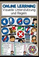 Vorschau - Mal- und Bastelvorlagen - ONLINE LEARNING - Visuelle Unterstützung und Regeln (Deutsch und Englisch) für den Videounterricht (Distance Learning, Fernunterricht) - Deckblatt