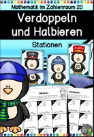 Vorschau - Stationenlernen - Stationslernen - Verdoppeln und Halbieren mit dem Pinguin im Zahlenraum 20 - Deckblatt