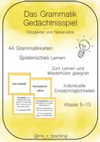 Vorschau - Arbeitsblätter - Satzglieder und Nebensätze Das Gedächtnisspiel - Deckblatt
