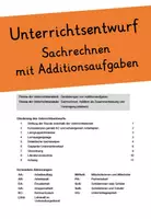 Vorschau - Stundenentwürfe - Unterrichtsentwurf - Sachrechnen: Addition im ZR 10 - Mathematik Klasse 1 - Deckblatt