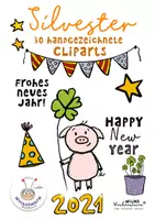 Vorschau - selbst erstellte Cliparts/Grafiken - 30 handgezeichnete Cliparts Silvester / Glücksbringer - Deckblatt