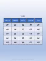 Vorschau - Spiele - Abschlussquiz vor den Ferien (Jeopardy) - Vögel, Körper, Schweiz - Seite 1