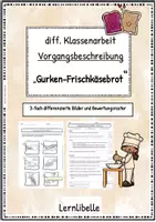 Vorschau - Klassenarbeiten - Vorgangsbeschreibung "Gurken-Frischkäsebrot" - Klassenarbeit mit Bewertungsraster - Deckblatt