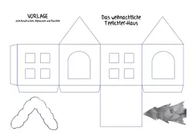 Vorschau - Mal- und Bastelvorlagen - Vorlage zum Basteln: Teelicht-Winterhäuschen - Seite 1