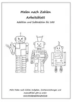 Vorschau - Arbeitsblätter - Malen nach Zahlen - Addition und Subtraktion bis 100 - Roboter - Deckblatt
