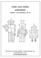 Vorschau - Arbeitsblätter - Malen nach Zahlen - Addition und Subtraktion bis 20 - Roboter - Deckblatt