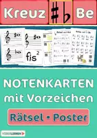 Vorschau - Arbeitsblätter - Noten mit Vorzeichen 🎶 | Bildkarten | Rätsel analog & online - Deckblatt
