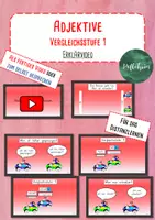 Vorschau - Präsentationen/Tafelbilder - Adjektive - Vergleichsstufe 1 - Erklärvideo - für das Distanzlernen geeignet - Deckblatt