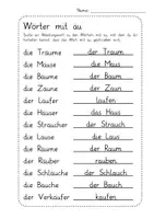 Vorschau - Arbeitsblätter - Ausfüllbares PDF-Arbeitsblatt: Wörter mit äu inkl. Lösungsblatt für´s Homeschooling - Seite 1