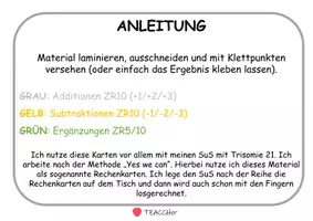 Vorschau - Arbeitsblätter - Rechenkarten ZR10 - Addieren - Subtrahieren - Ergänzen ("Yes we can") - Seite 1