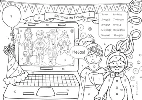 Vorschau - Arbeitsblätter - Malen nach Zahlen - Karneval zu Hause (Corona/Fasching) - Deckblatt