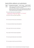 Vorschau - Arbeitsblätter - Ganze Zahlen addieren und subtrahieren - Deckblatt