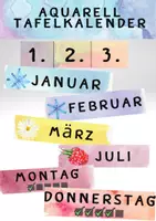Vorschau - Bildkarten - Tafelkalender Aquarell (Datum, Monate, Wochentag) - Deckblatt