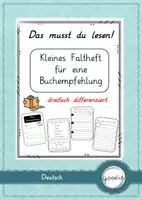 Vorschau - Arbeitsblätter - Faltheft Buchempfehlung - Deckblatt