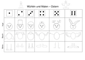 Vorschau - Arbeitsblätter - Würfeln und Malen - Ostern - Osterküken - Seite 1