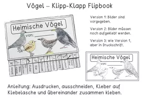 Vorschau - Arbeitsblätter - Flip Book Vögel - Bastelvorlage in 3 Versionen - Seite 1
