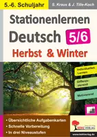 Vorschau - Arbeitsblätter - Stationenlernen Deutsch – Herbst und Winter Klasse 5–6 | Deutsch Sekundarstufe I | Grammatik, Rechtschreibung, Kreatives Schreiben, Differenzierung, Laufzettel, Lösungen - Deckblatt