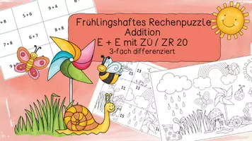 Vorschau - Spiele - frühlingshaftes Rechenpuzzle ZR 20 / E+E mit ZÜ Mathe 1. Klasse - Seite 1