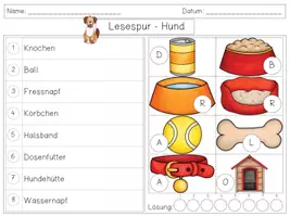 Vorschau - Arbeitsblätter - Mini Lesespur HUND / KATZE - 3fach differenziert - Seite 1