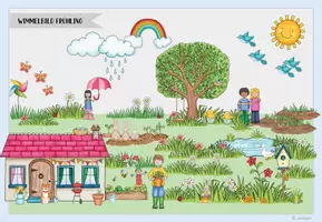 Vorschau - Stationenlernen - Wimmelbild Frühling mit Bildkarten - Seite 1